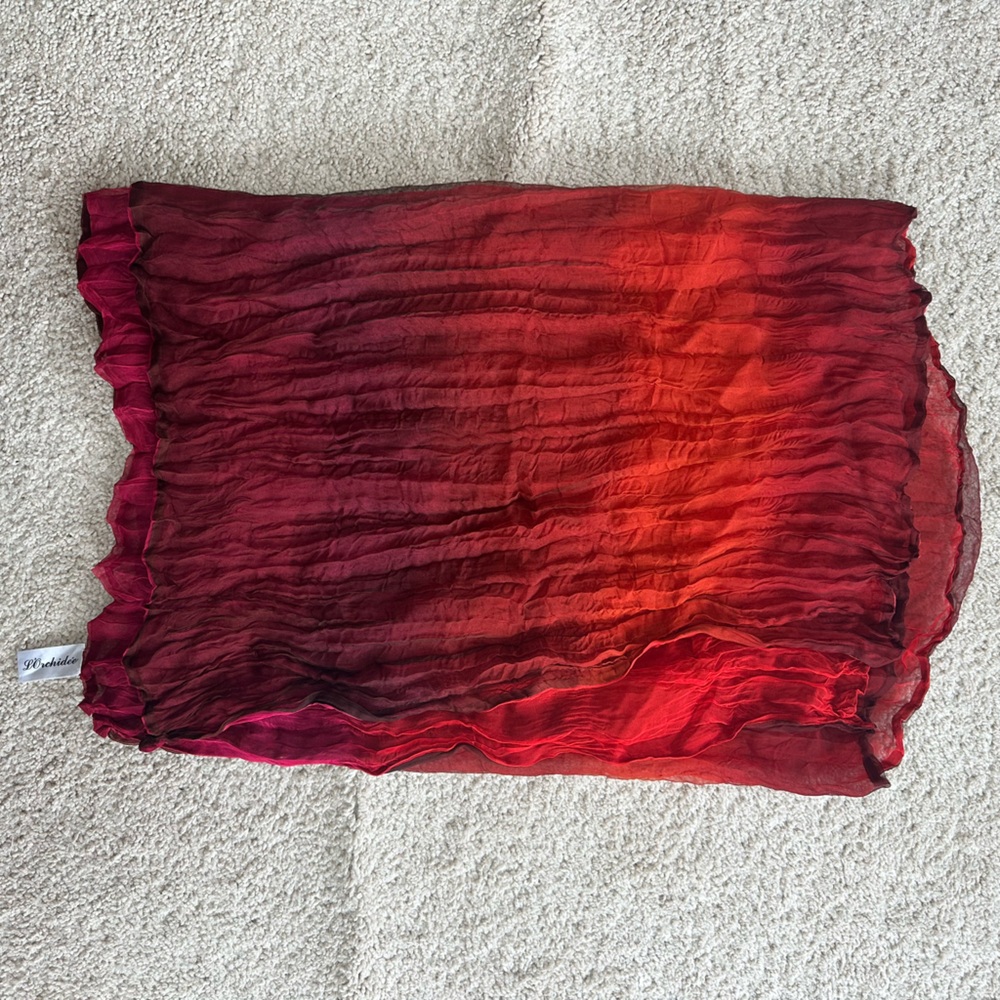 L’Orchideé 100% Silk Crinkled Ombre Red to Magenta Scarf